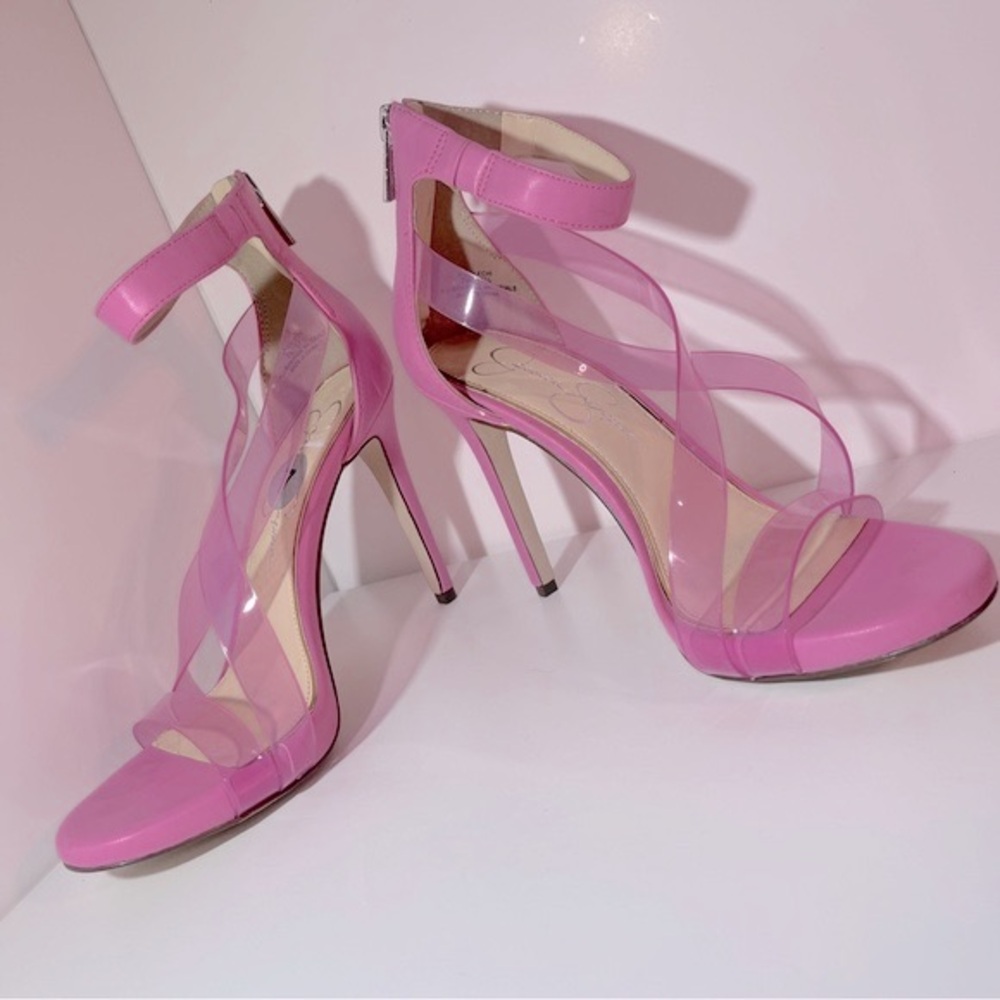 PINK TRANSLUCENT STRAP STILETTO HEELS Size 7 JESSICA SIMPSON JP-DALECHI